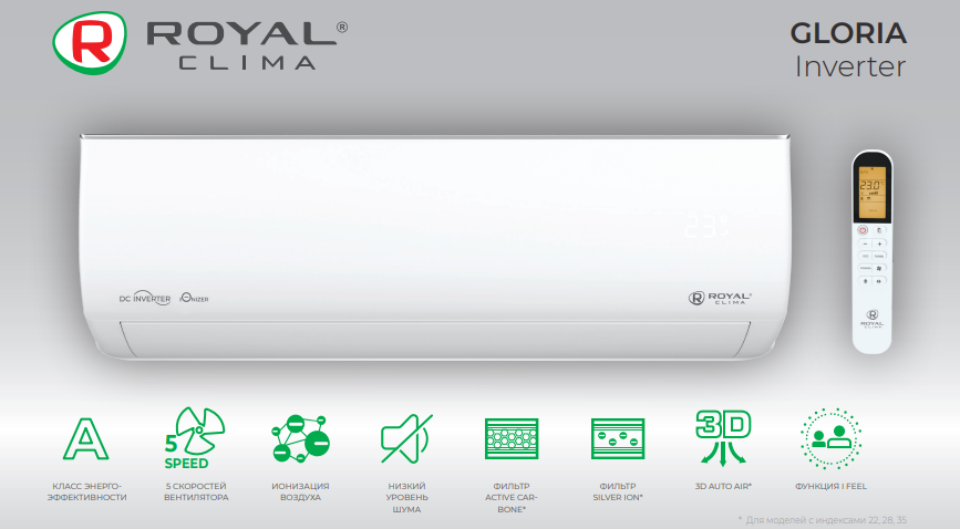 Основные преимущества и функции кондиционера Royal Clima RCI-GL35HN