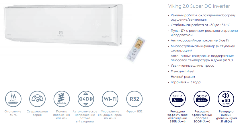 Тепловые насосы Electrolux VIKING Super DC Inverter